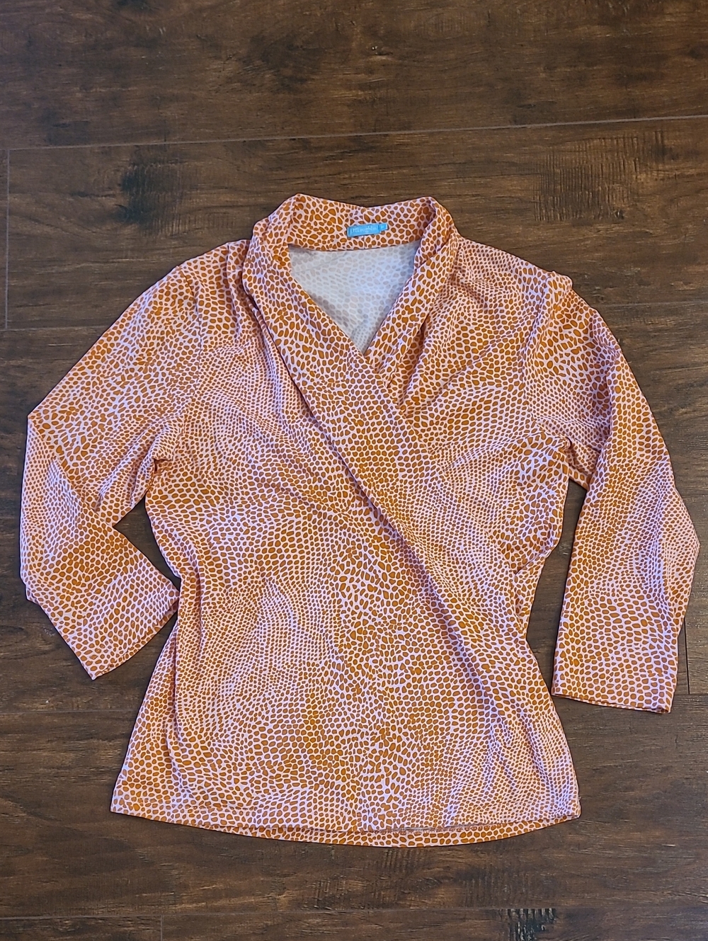 J McLaughlin Wrap-Style Women’s Top in Orange Animal Print Career Wear Social M